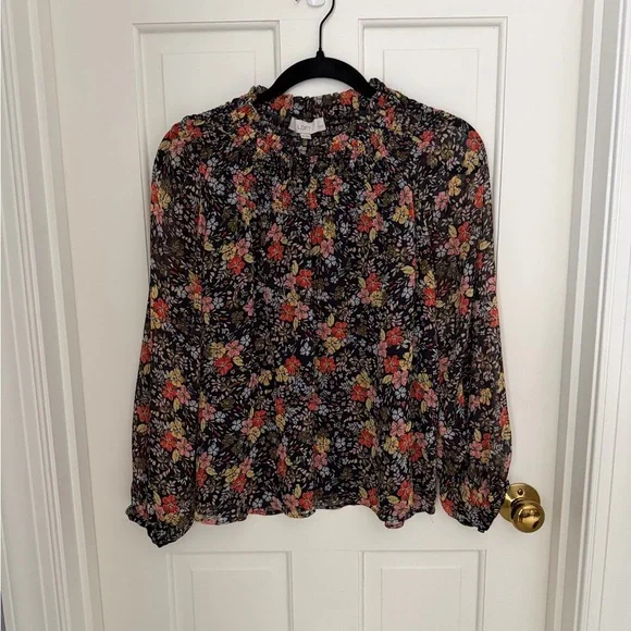 LOFT Floral Blouse - Black, Red, Yellow - Picture 1 of 8